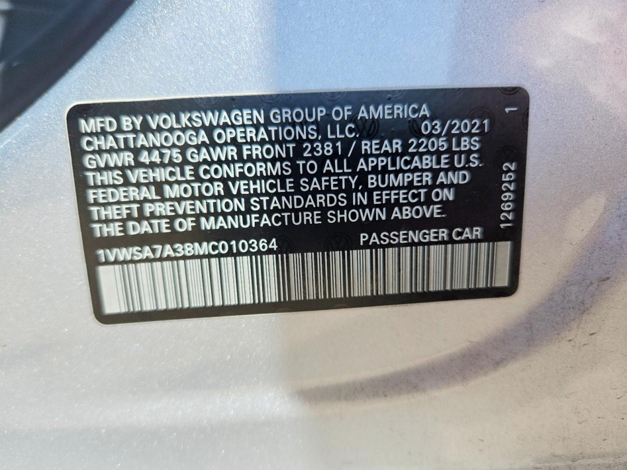 2021 VOLKSWAGEN PASSAT