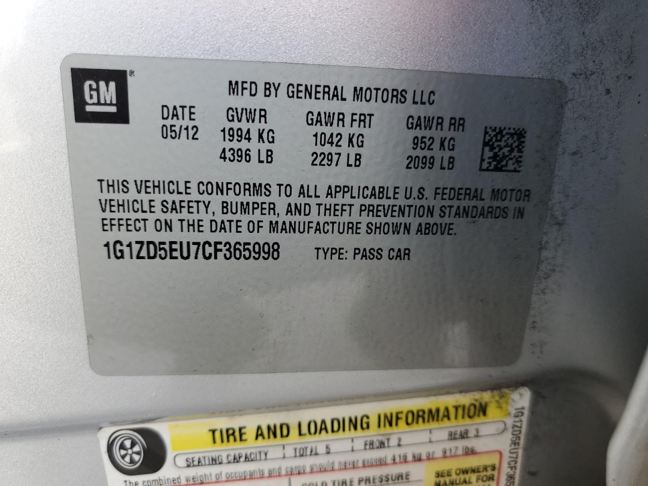 2012 CHEVROLET MALIBU