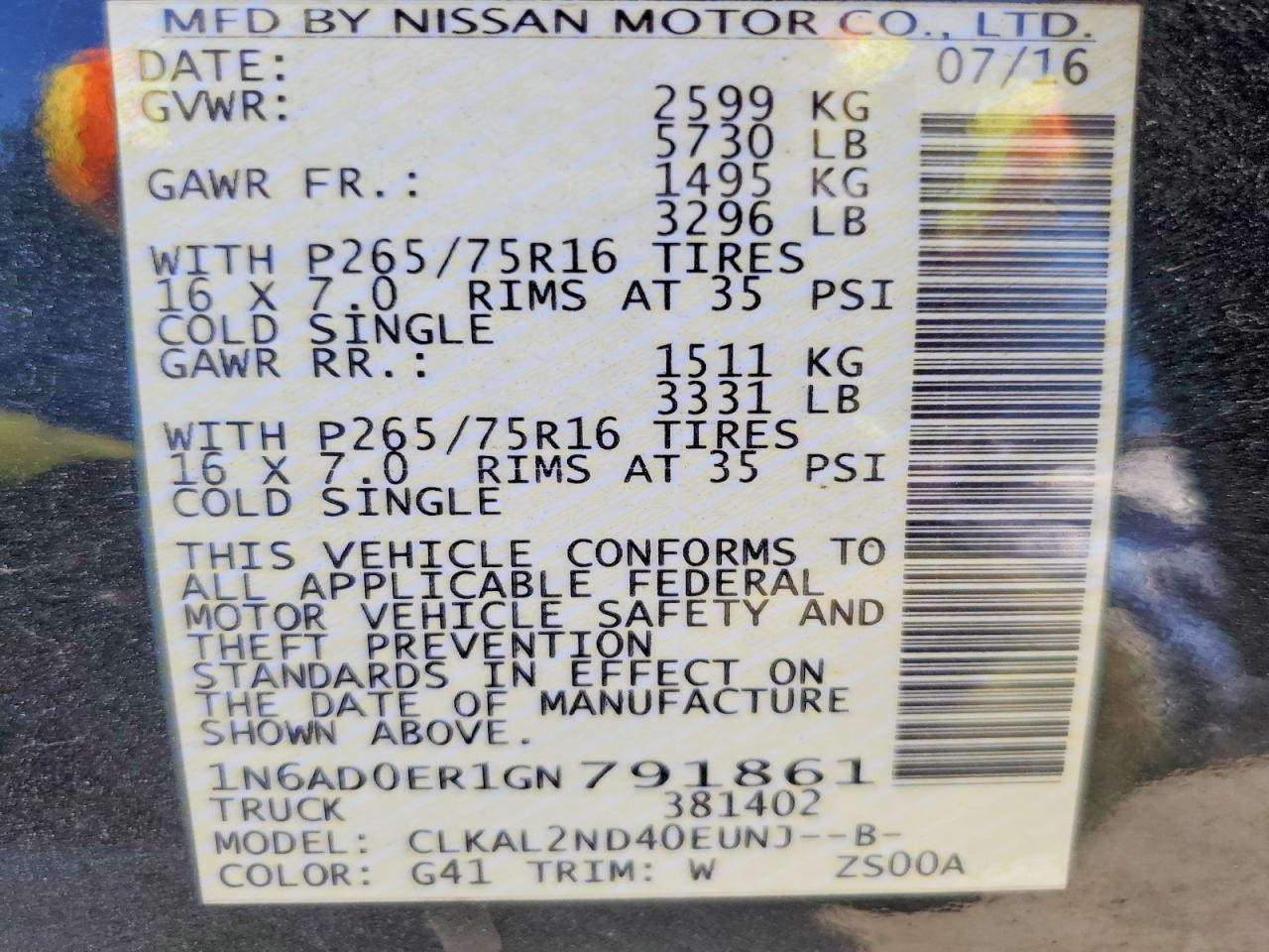 2016 NISSAN FRONTIER