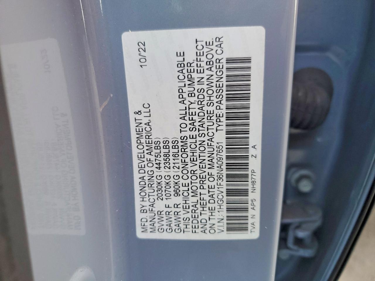 2022 HONDA ACCORD