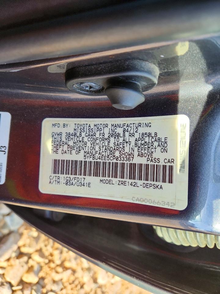 2012 TOYOTA COROLLA
