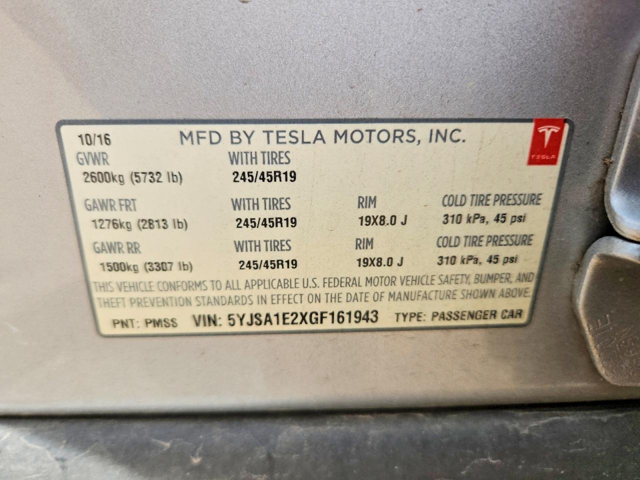 2016 TESLA MODEL S