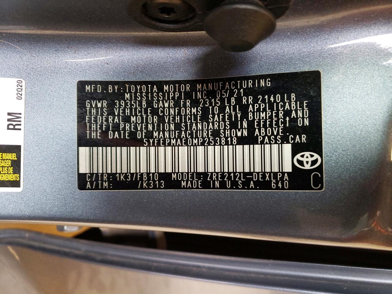 2021 TOYOTA COROLLA