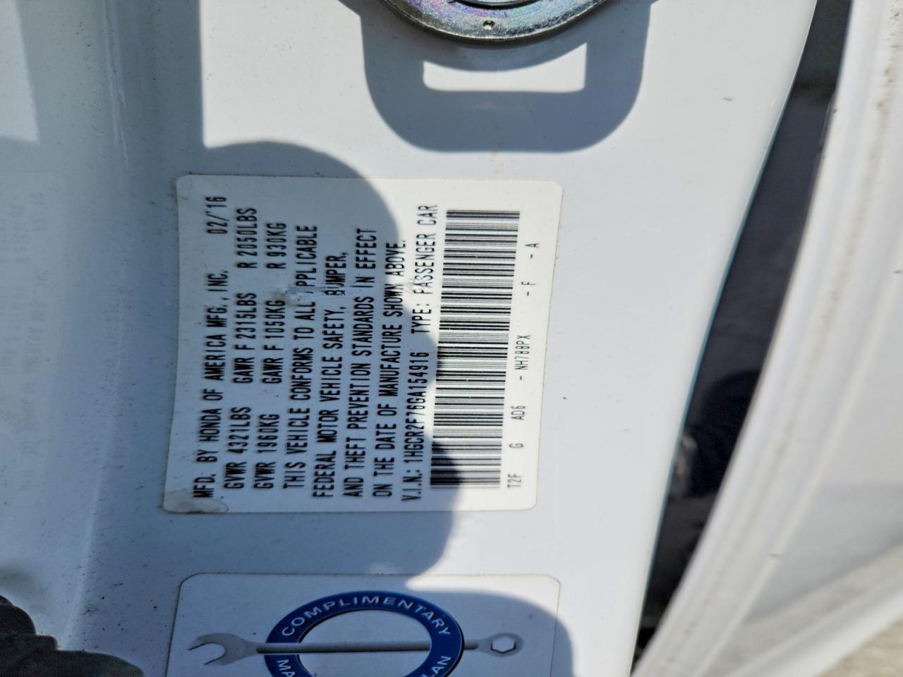 2016 HONDA ACCORD
