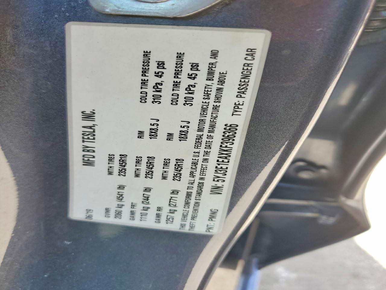 2019 TESLA MODEL 3