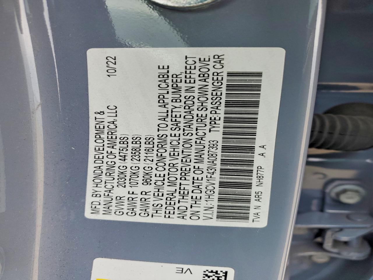2022 HONDA ACCORD