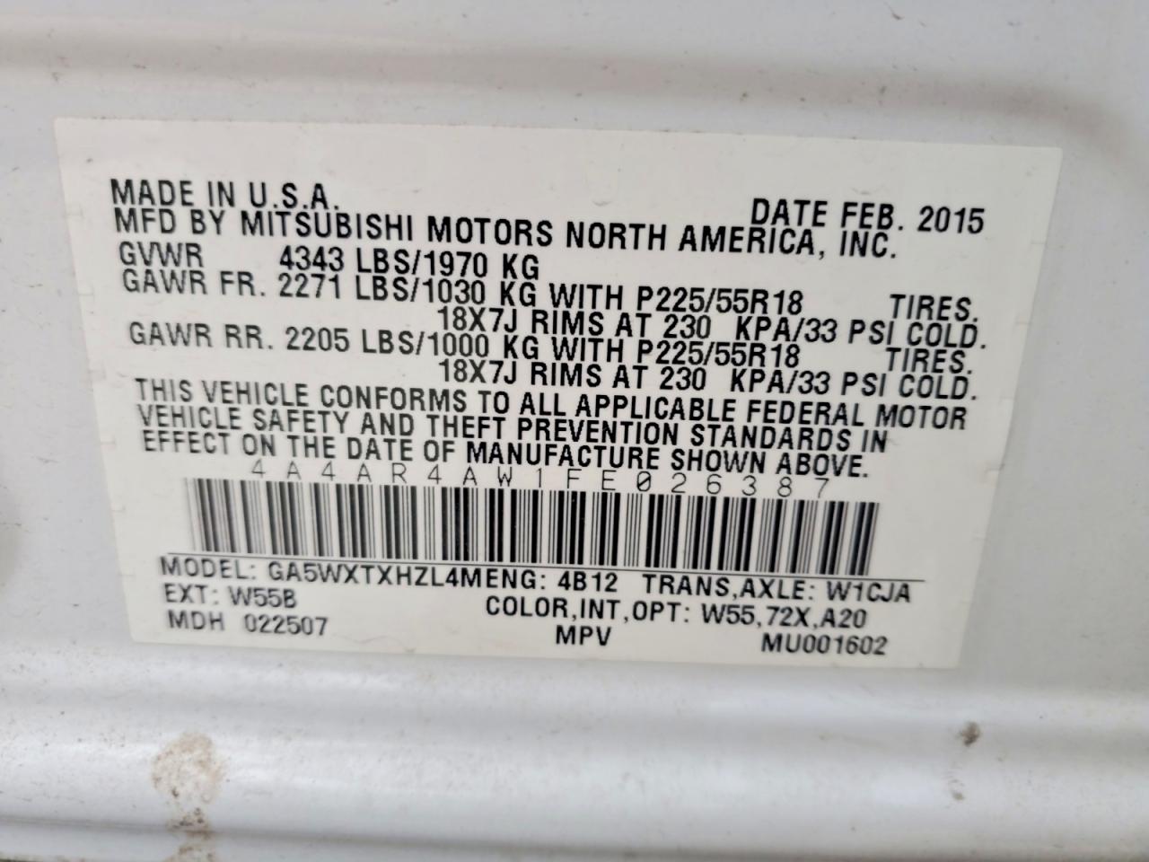 2015 MITSUBISHI OUTLANDER
