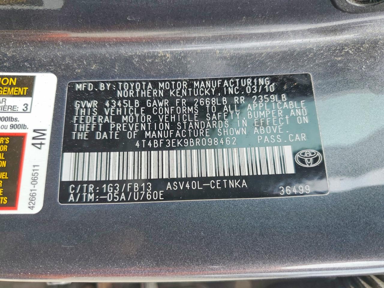 2011 TOYOTA CAMRY