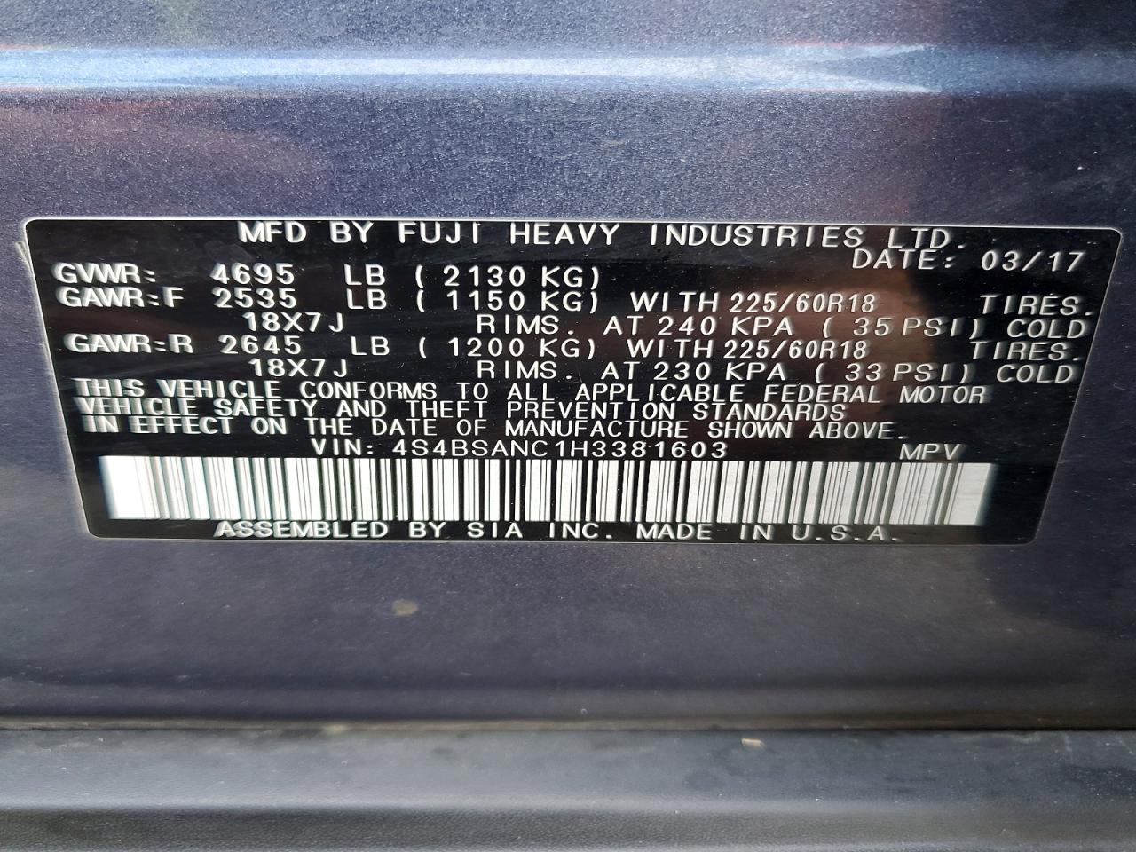 2017 SUBARU OUTBACK