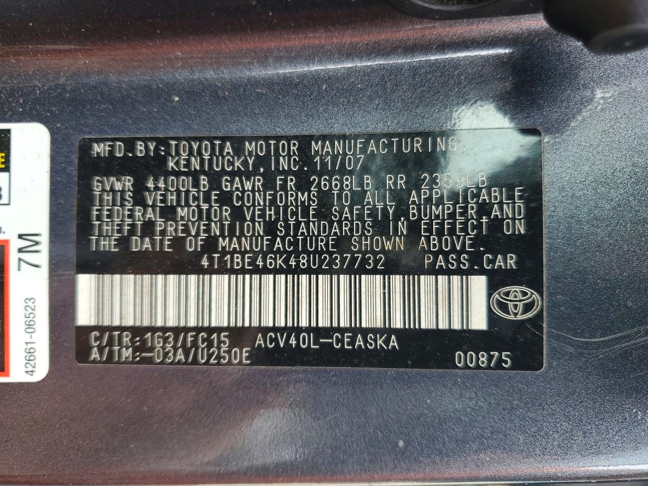 2008 TOYOTA CAMRY