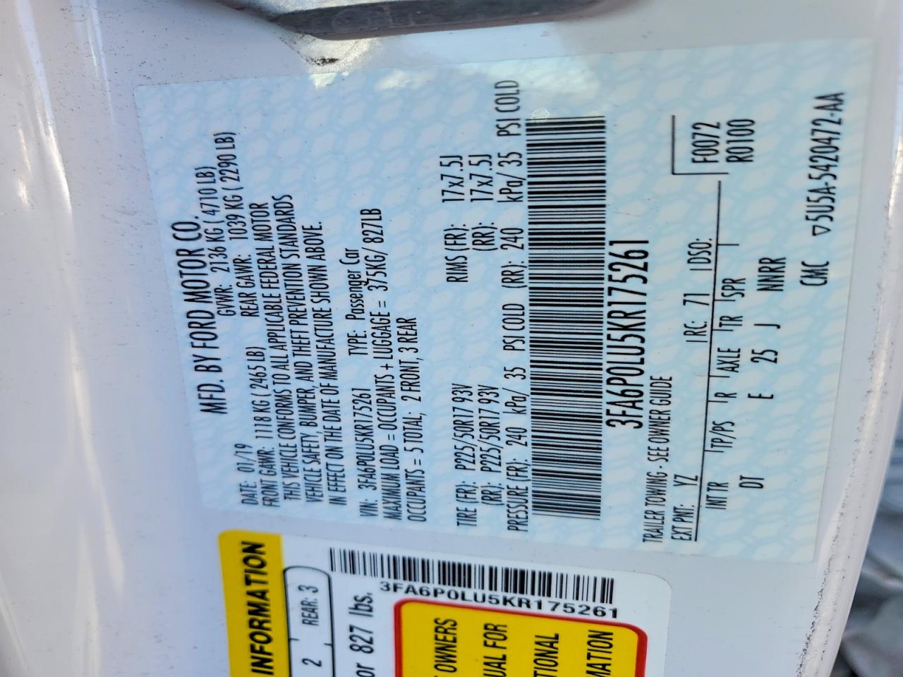 2019 FORD FUSION