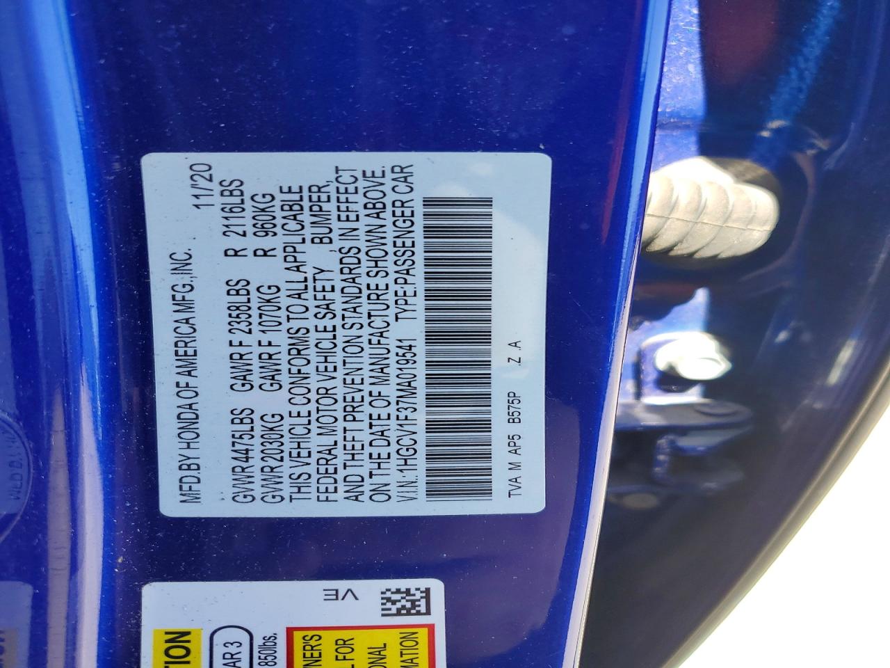 2021 HONDA ACCORD