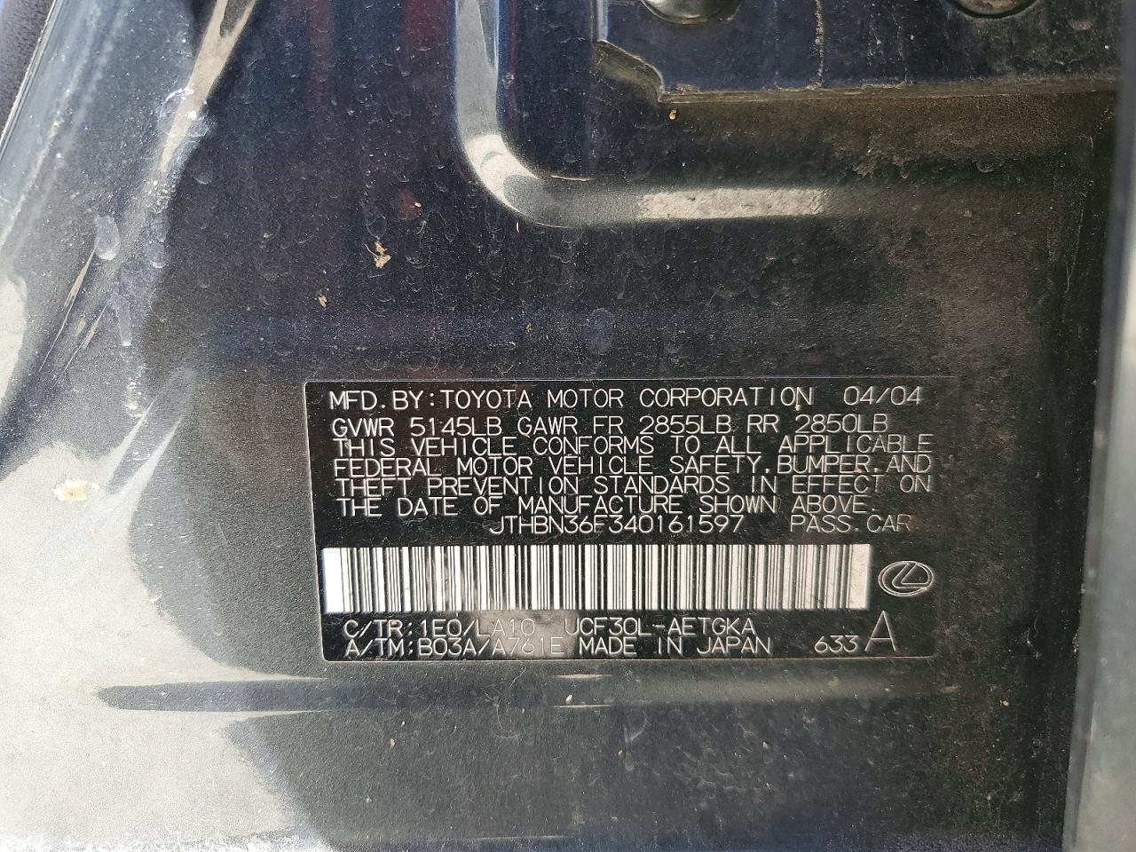 2004 LEXUS LS 430 BAS