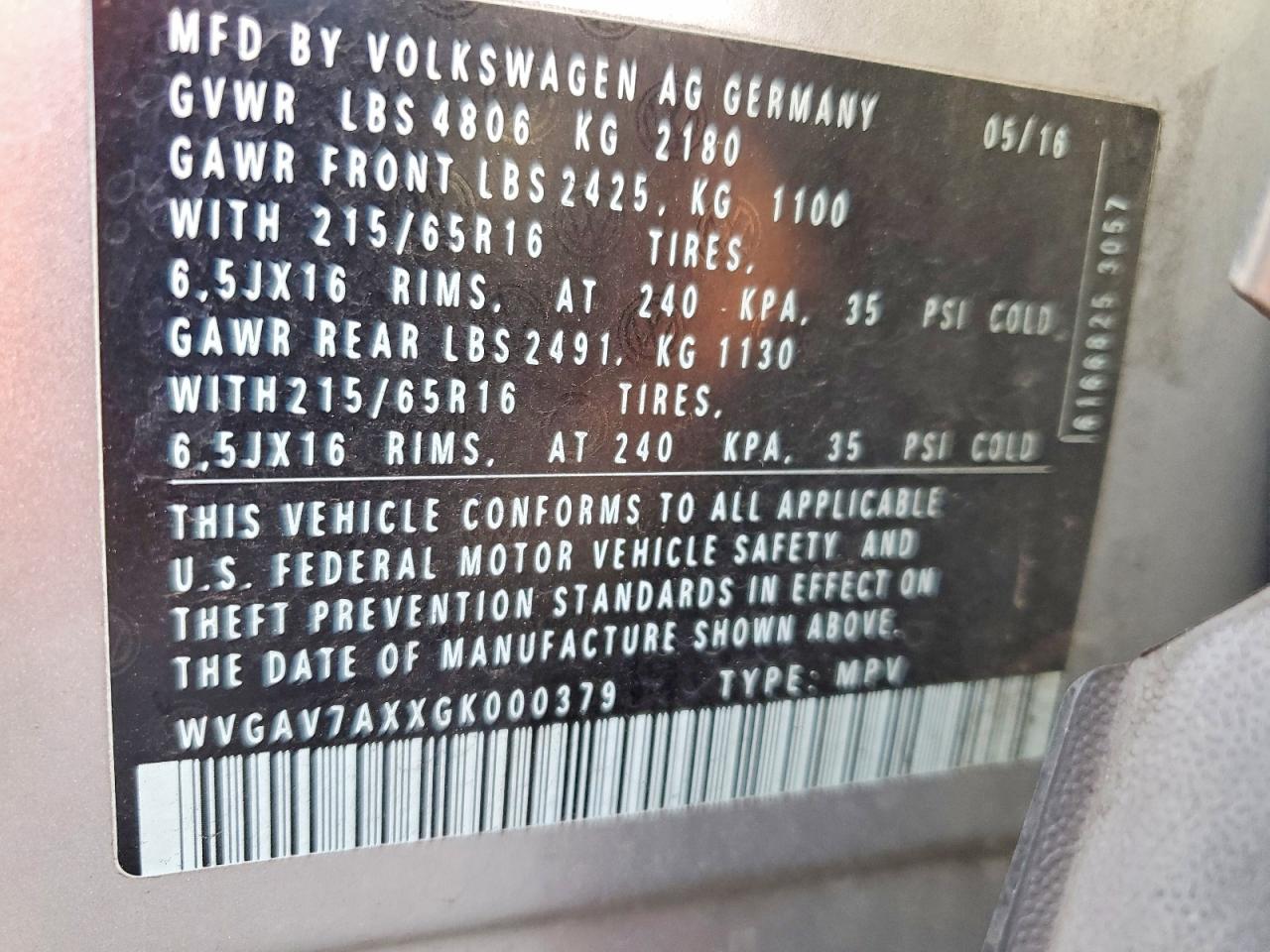 2016 VOLKSWAGEN TIGUAN