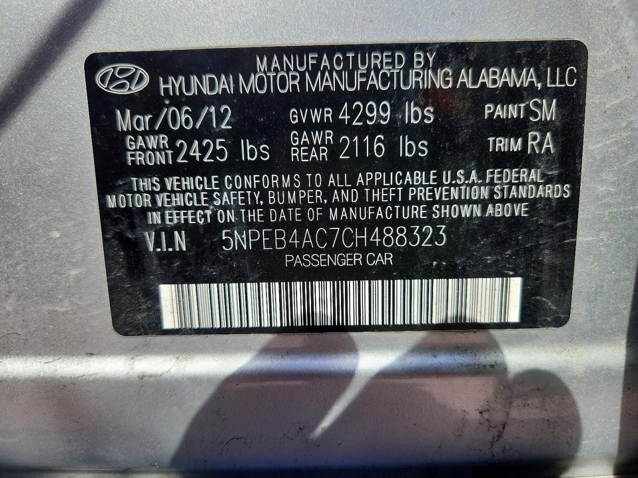 2012 HYUNDAI SONATA