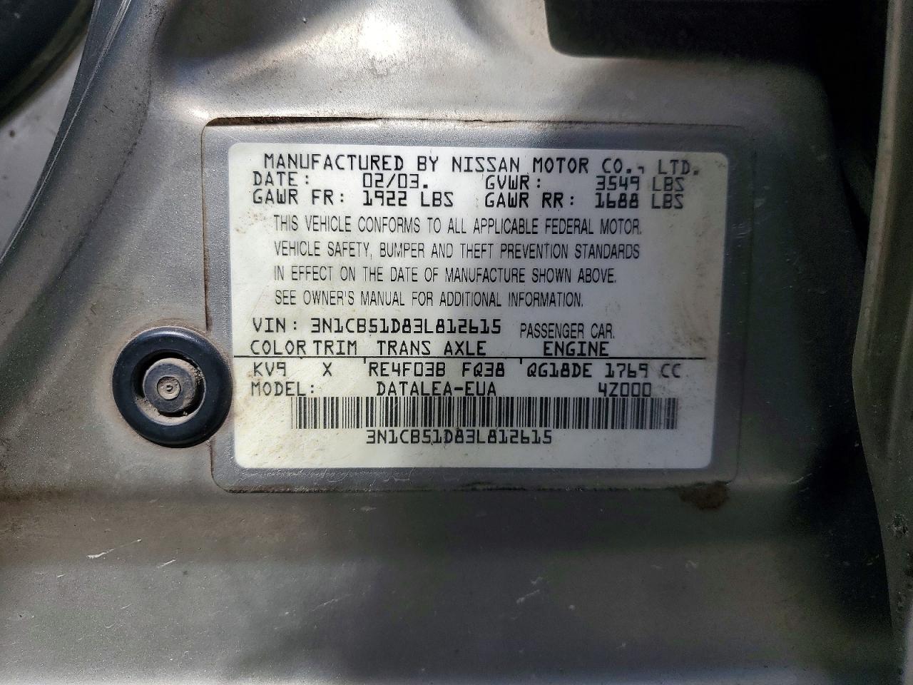 2003 NISSAN SENTRA
