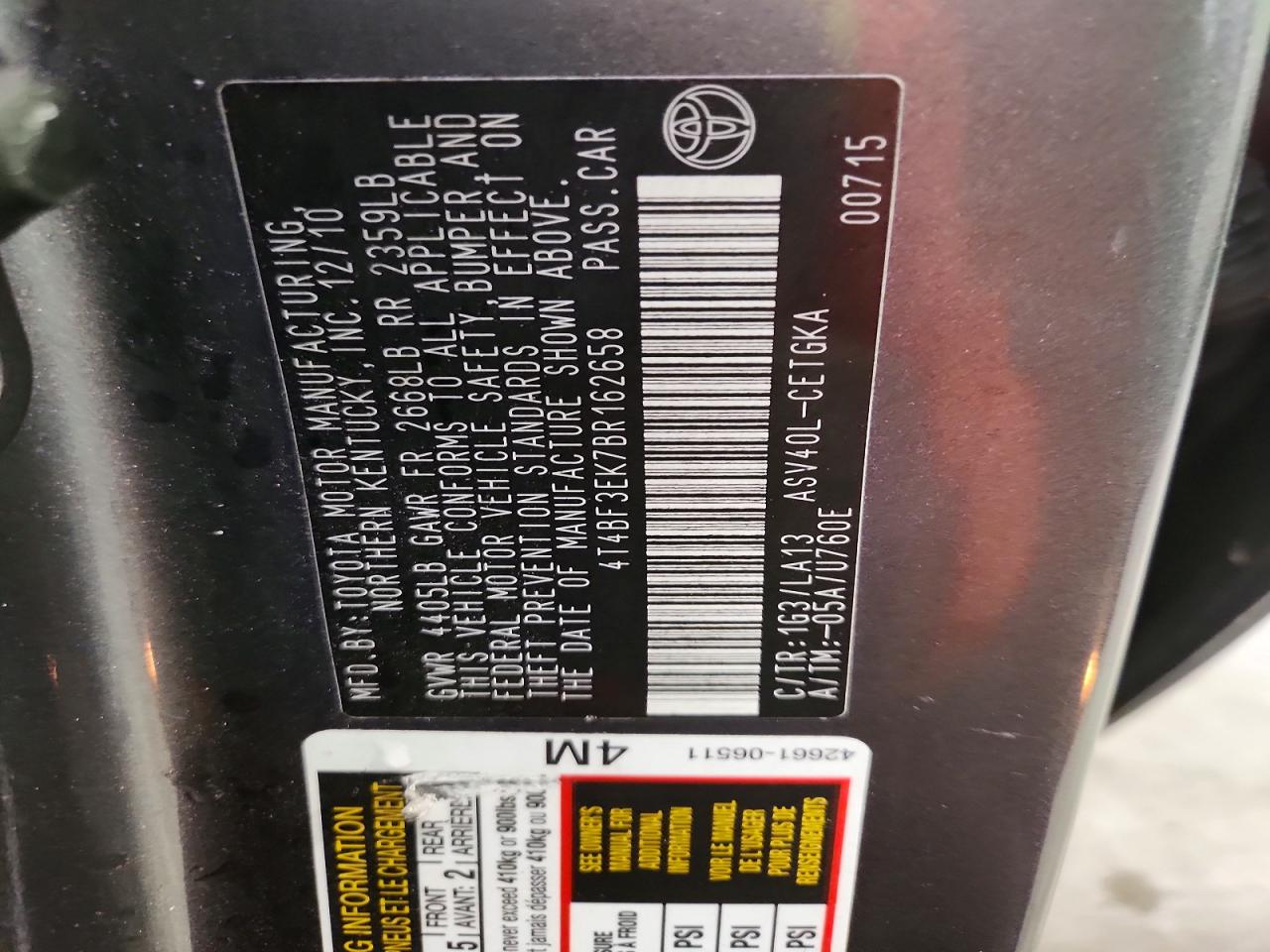 2011 TOYOTA CAMRY