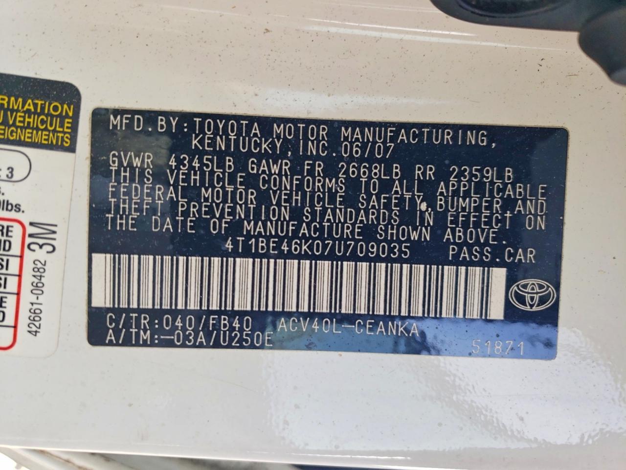2007 TOYOTA CAMRY