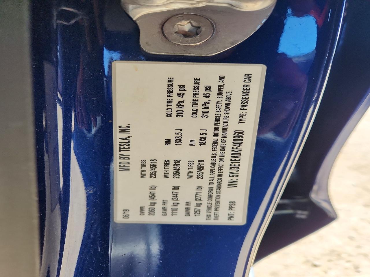 2019 TESLA MODEL 3