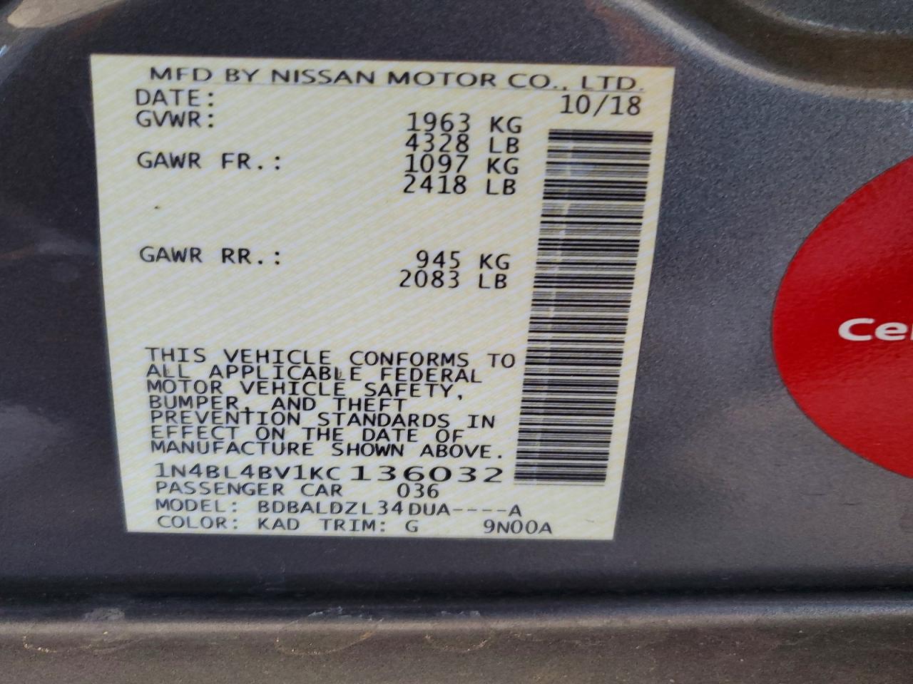 2019 NISSAN ALTIMA
