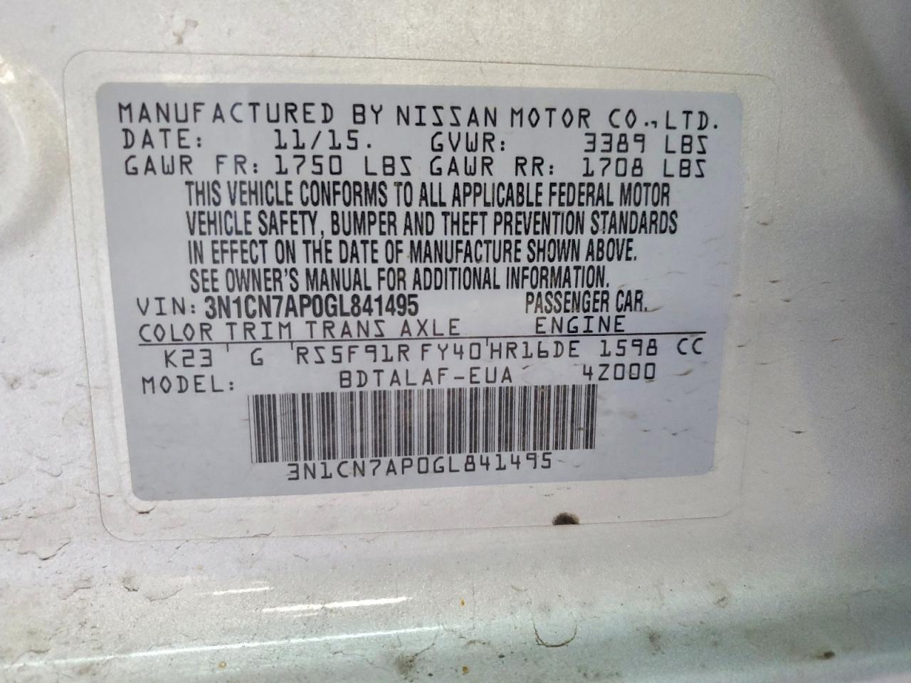 2016 NISSAN VERSA