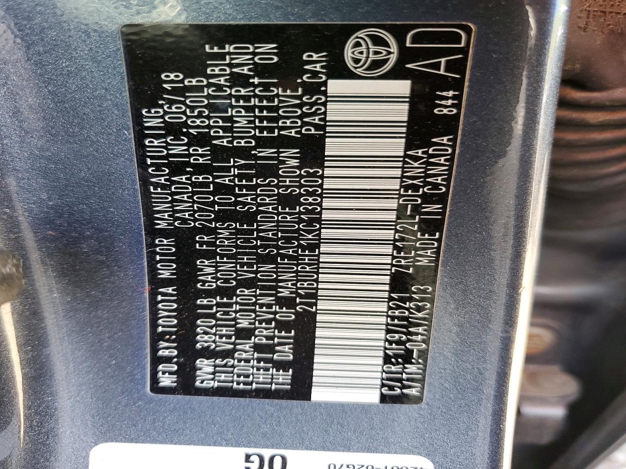 2019 TOYOTA COROLLA