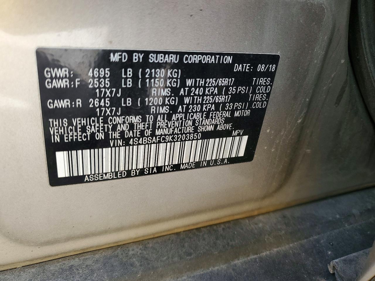 2019 SUBARU OUTBACK