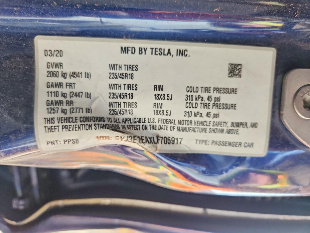 2020 TESLA MODEL 3