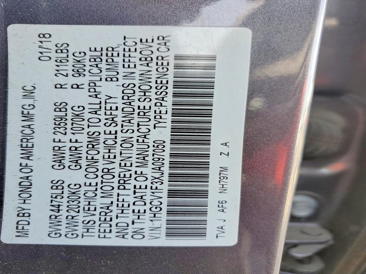 2018 HONDA ACCORD