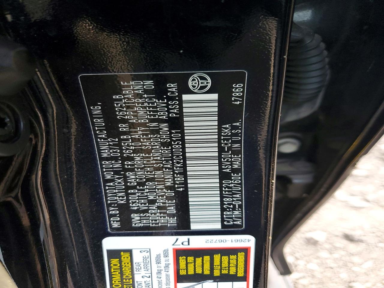 2012 TOYOTA CAMRY