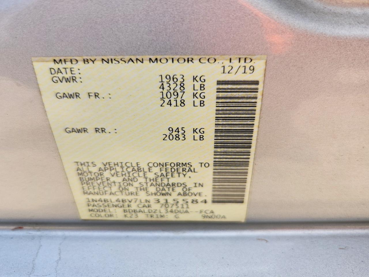 2020 NISSAN ALTIMA