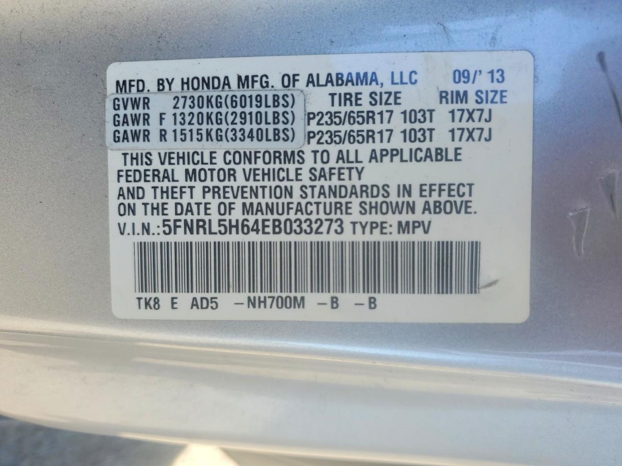 2014 HONDA ODYSSEY