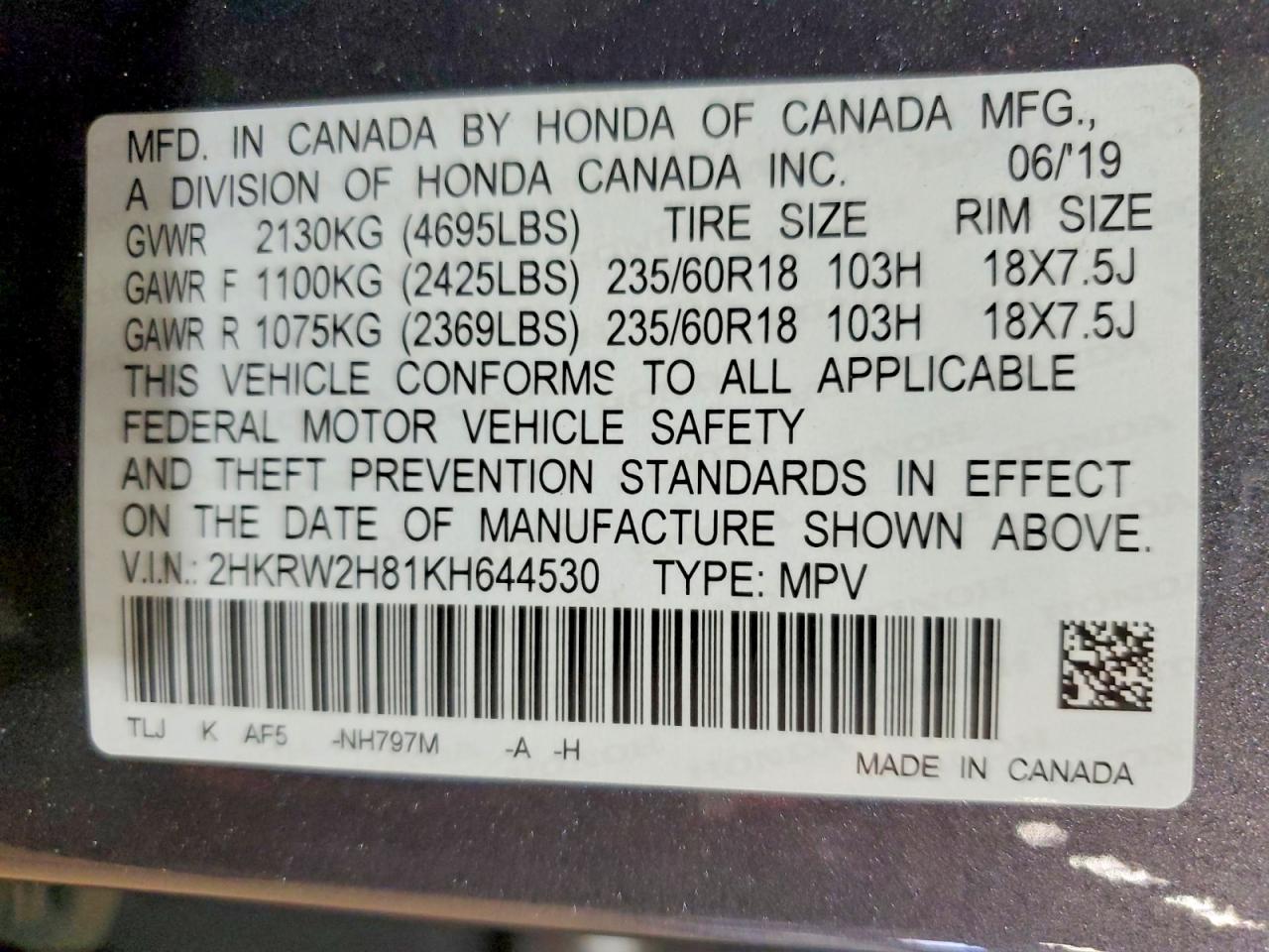 2019 HONDA CRV