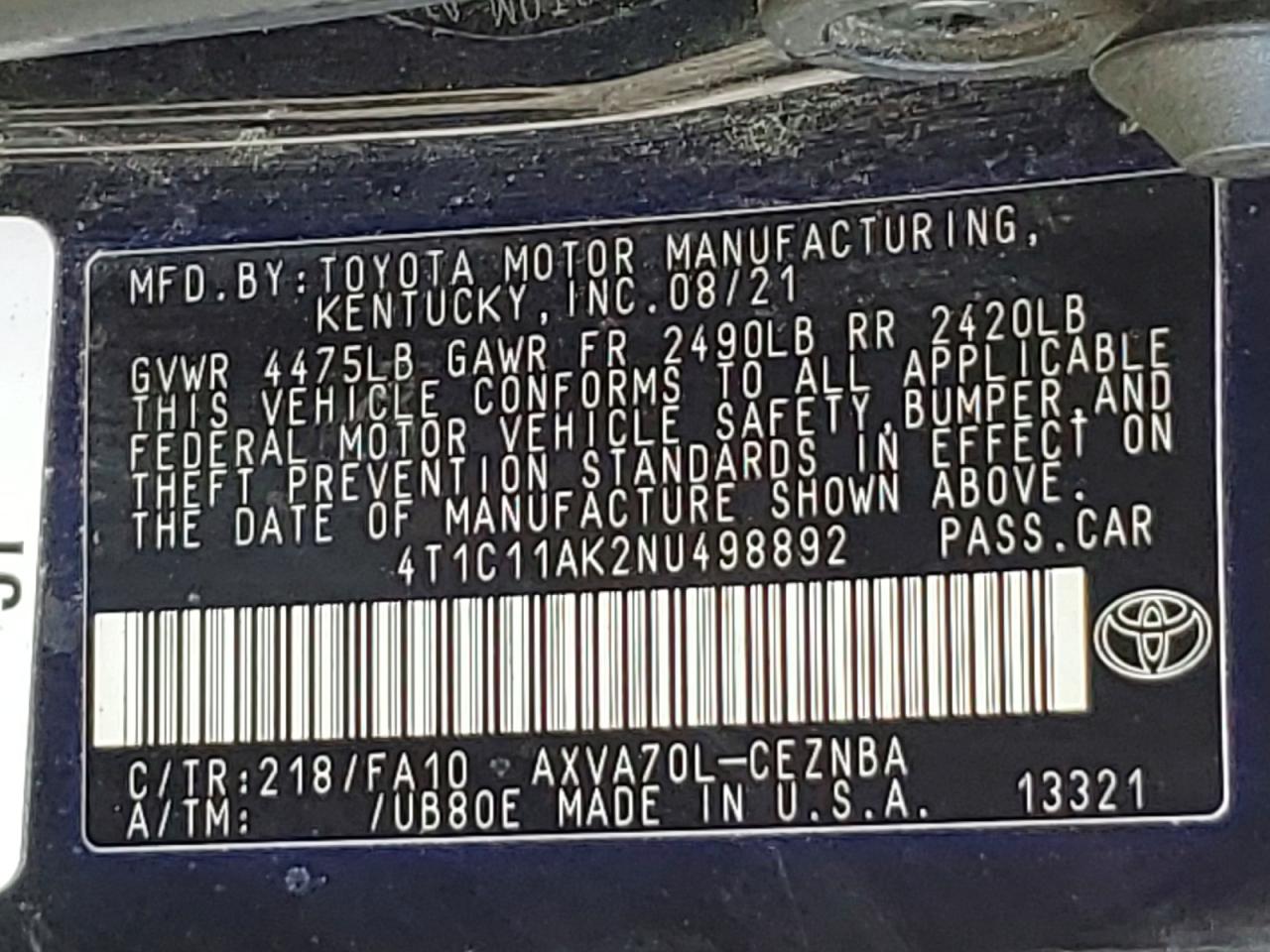 2022 TOYOTA CAMRY