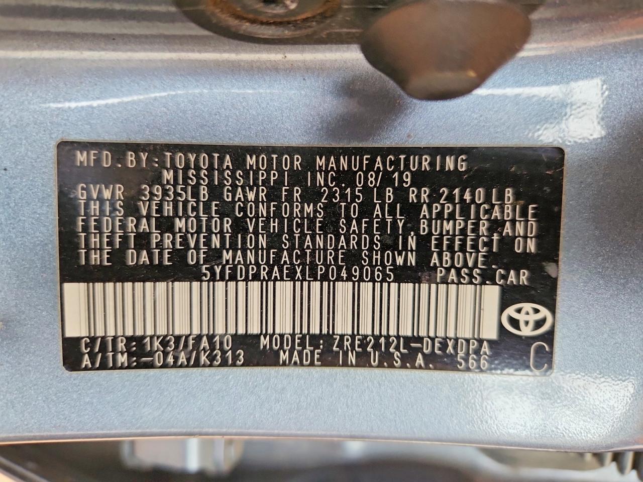 2020 TOYOTA COROLLA