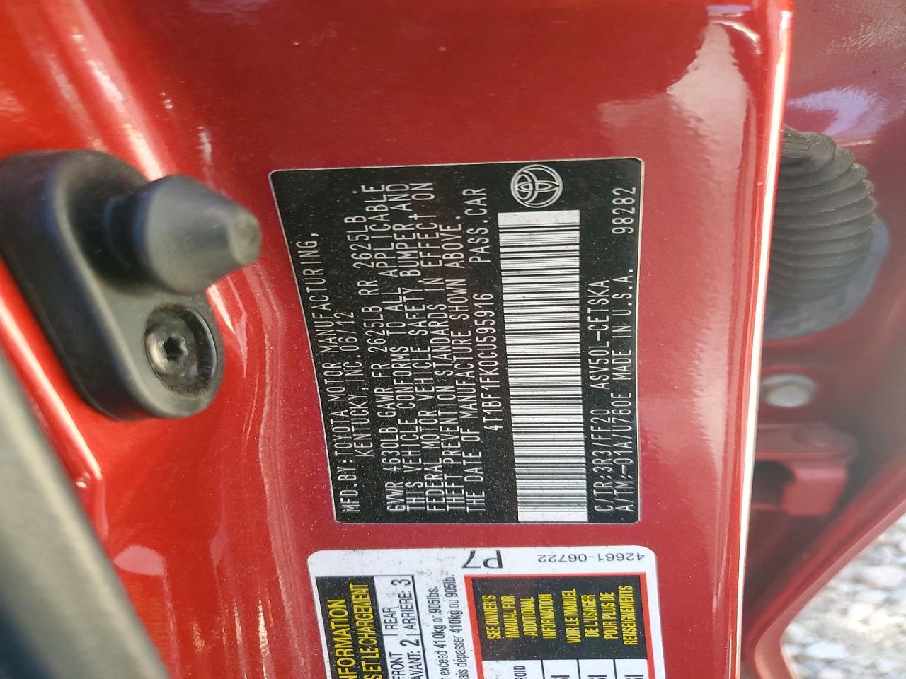 2012 TOYOTA CAMRY
