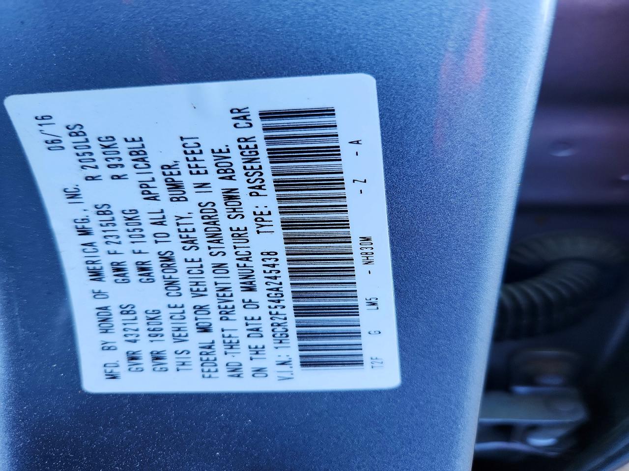 2016 HONDA ACCORD