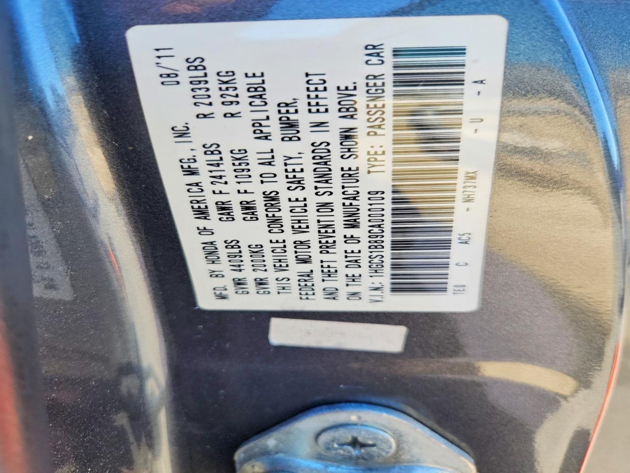 2012 HONDA ACCORD