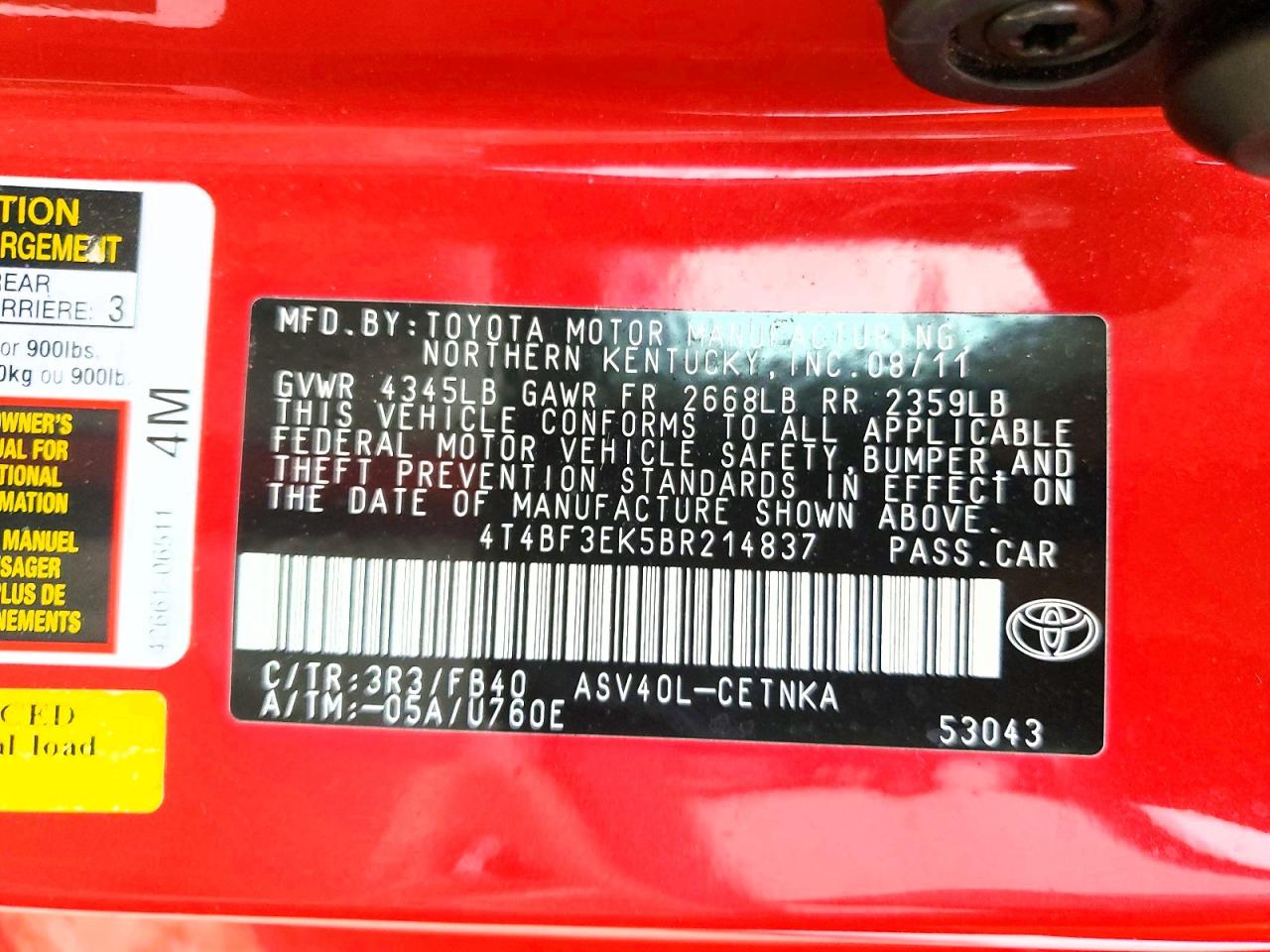 2011 TOYOTA CAMRY
