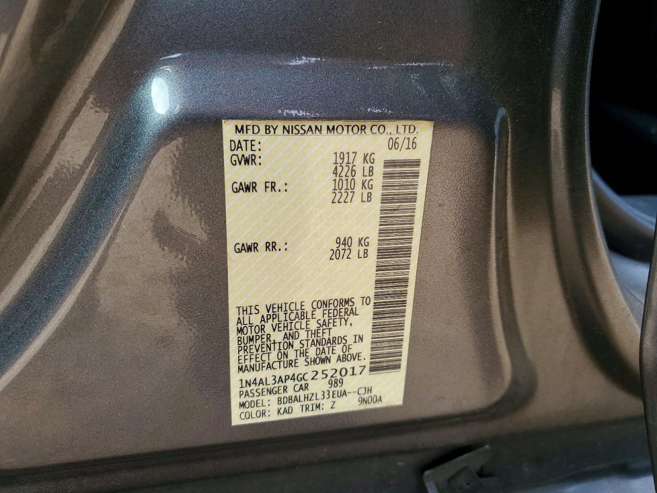 2016 NISSAN ALTIMA