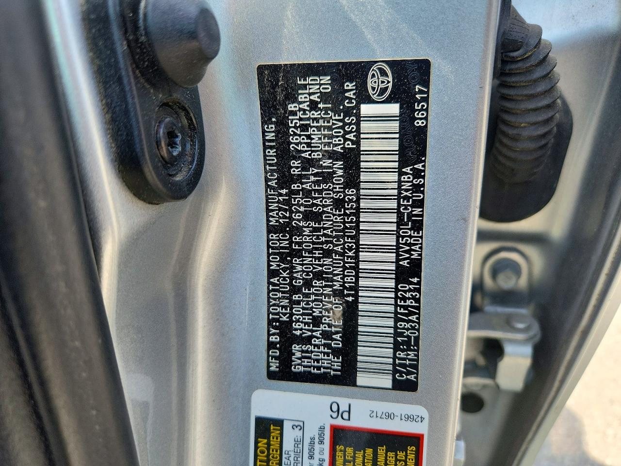 2015 TOYOTA CAMRY HYBR