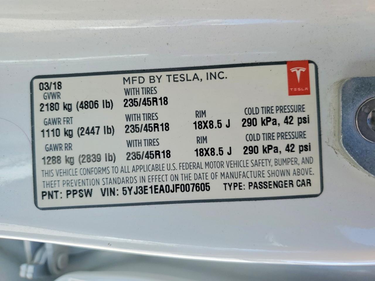 2018 TESLA MODEL 3