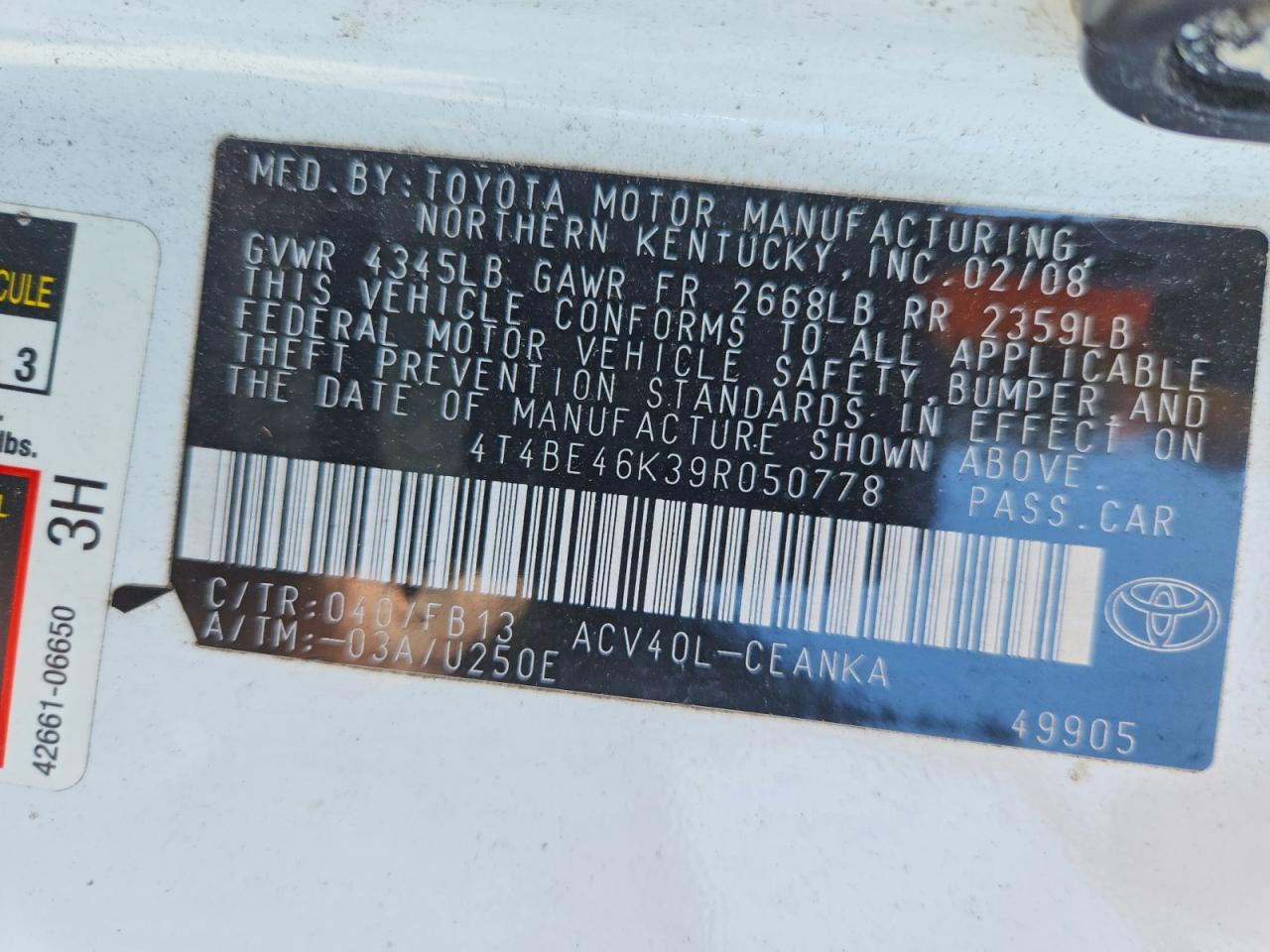 2009 TOYOTA CAMRY