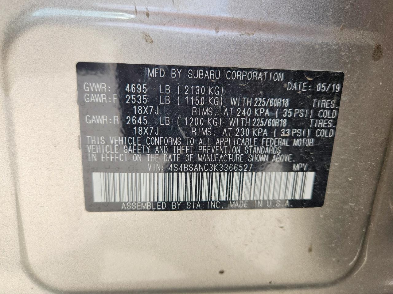 2019 SUBARU OUTBACK