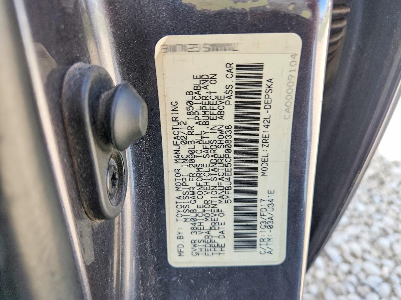 2012 TOYOTA COROLLA