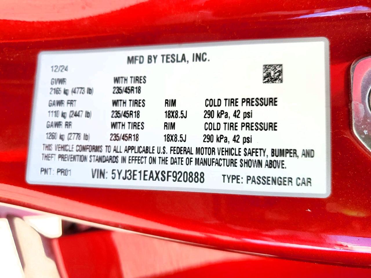 2025 TESLA MODEL 3