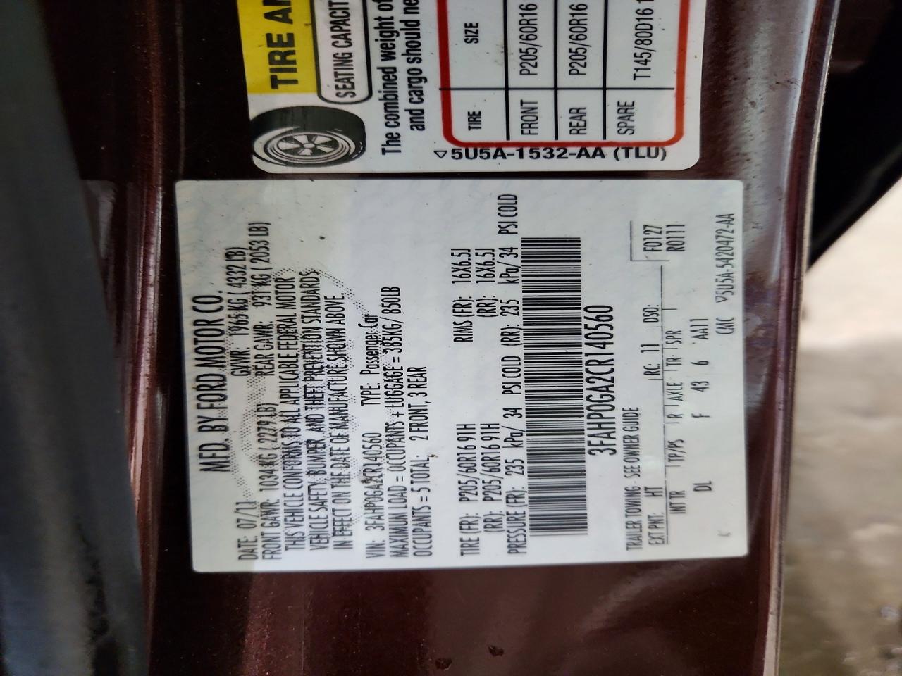 2012 FORD FUSION