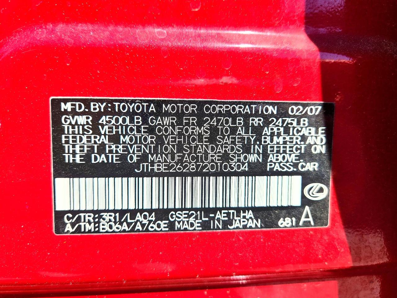 2007 LEXUS IS