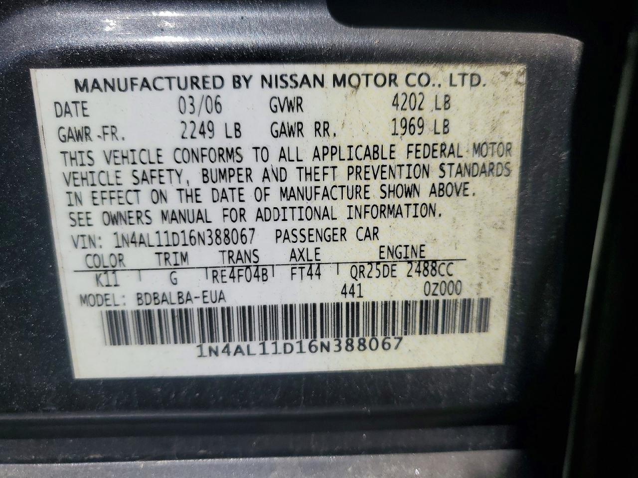 2006 NISS ALTIMA