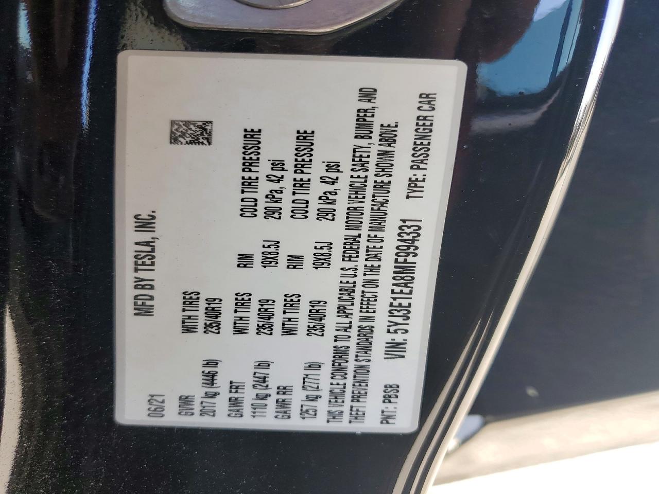 2021 TESLA MODEL 3